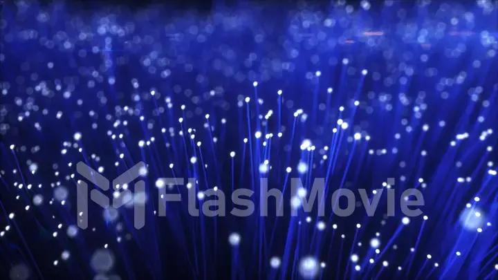 Millions of fiber optic cables transmit signal in a chaotic motion. Red and blue cables 3d illustration
