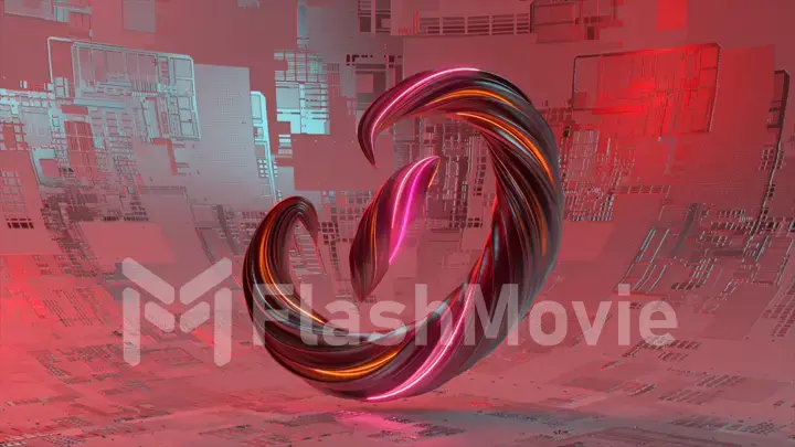 Collection Winding Alphabet. Unique twisted letters. Red pink color. Neon. Letter D. 3d Illustration