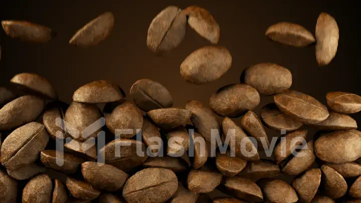 Falling coffee beans filling the screen, high quality 3D illustration