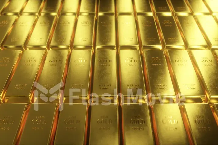 3d illustration of sliding camera view on gold bars