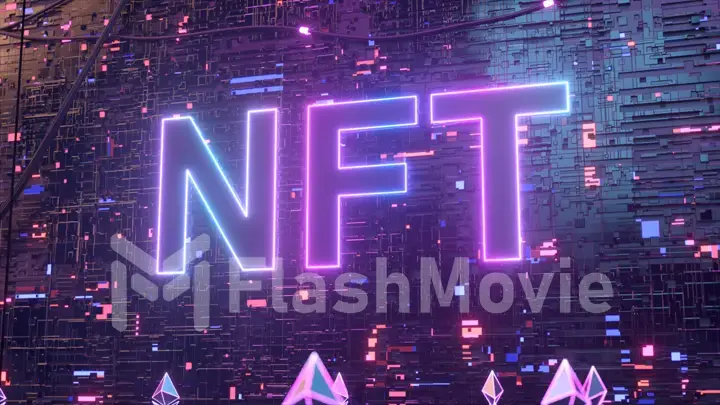 Blockchain digital data transmission room. NFT non fungible token. 3d illustration