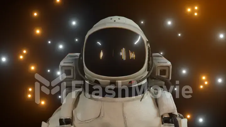 Astronaut surrounded by flashing neon lights. Music and nightclub concept. 3D illustration