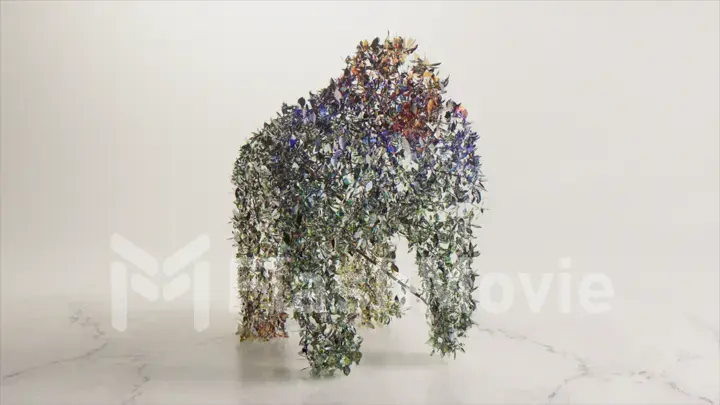 The concept of nature and animals. Gorilla from branches and leaves. Shrub in the form of a gorilla. 3d Illustration