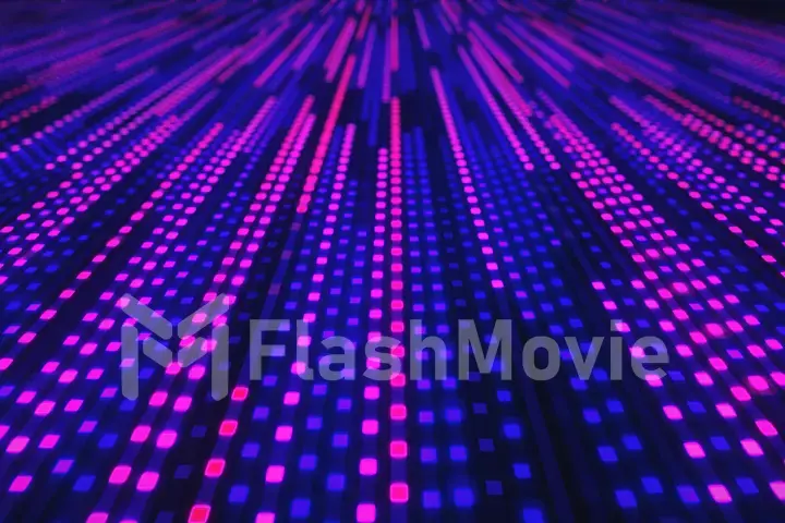 Abstract background of glowing neon squares in retro style 3d illustration