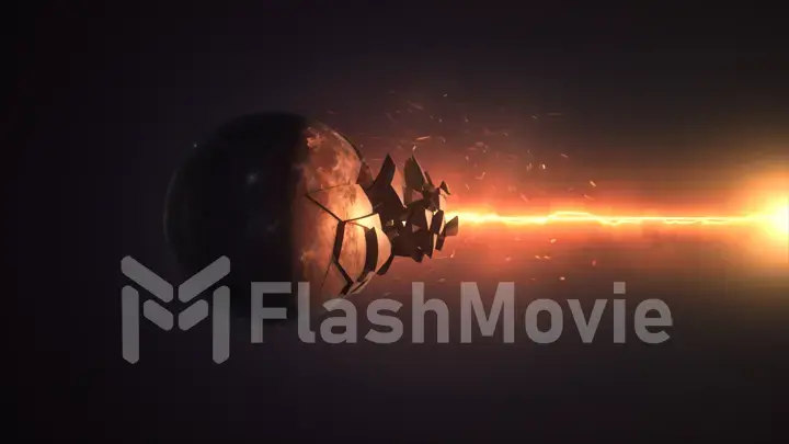 Fiery laser destroying the sphere 3d illustration