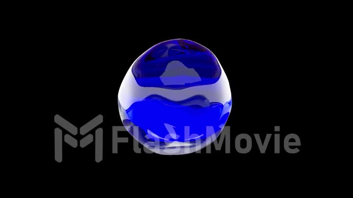 Clear blue paint drop moves on an isolated black background. Seamless loop 3d render