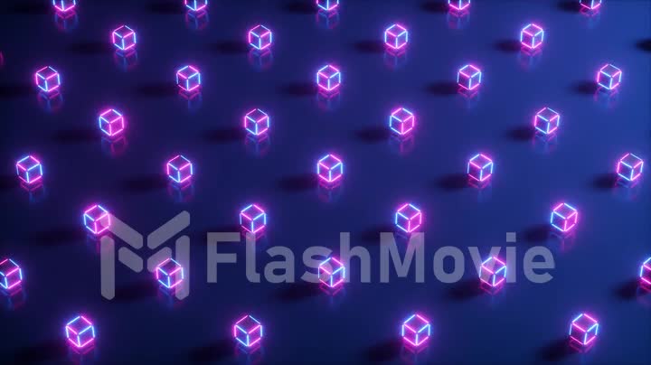 Abstract neon 3d render of geometric shapes