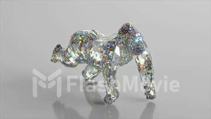 Diamond gorilla. The concept of nature and animals. Low poly. White color. 3d illustration