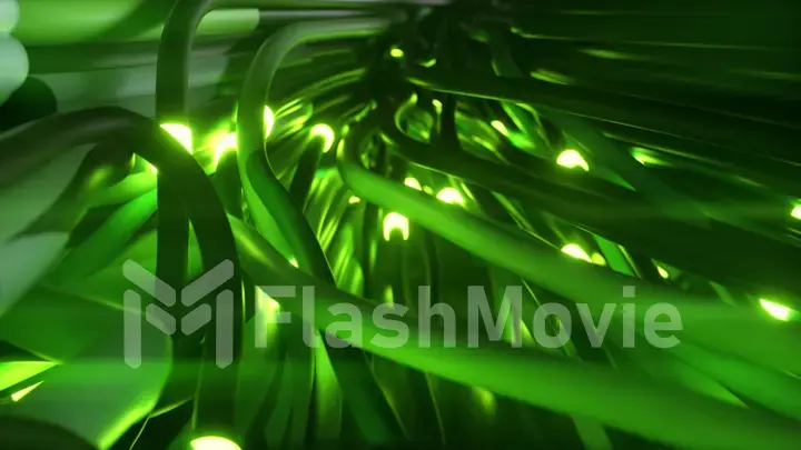 Bundles of abstract optical fiber lines. Bright light signals quickly transmit data for high speed internet connection. Technology and internet concept. 3d illustration