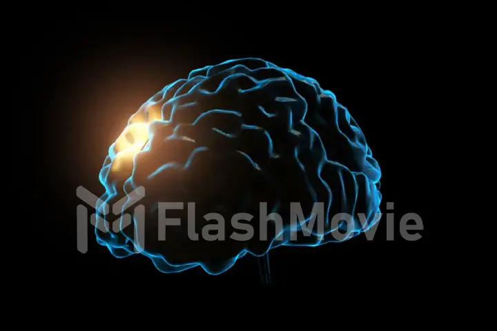 Human brain impulse . Mixed media 3d illustration on black isolated background