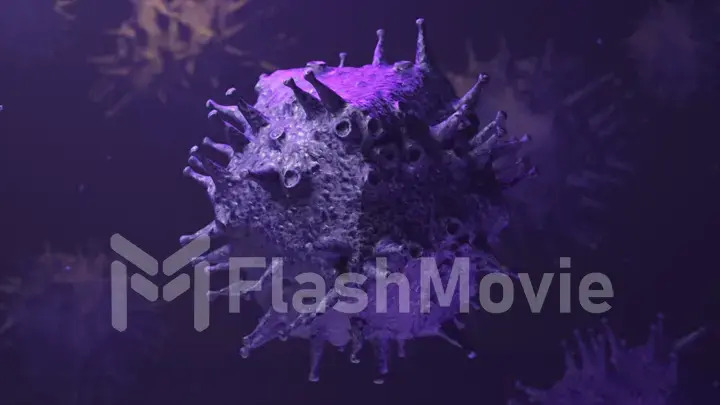 Influenza virus cell on purple background. Infectious diseases in humans. Infection. Bacteria. Flu. 3d illustration
