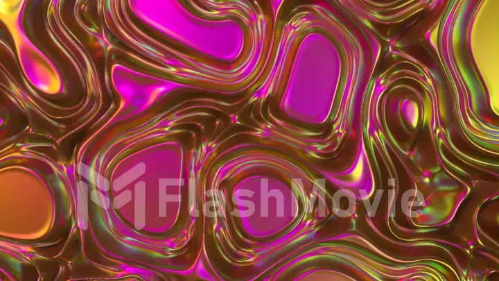 Abstract 3d render holographic oil surface background, foil wavy surface, wave and ripples, ultraviolet modern light, neon blue pink spectrum colors. 3d illustration
