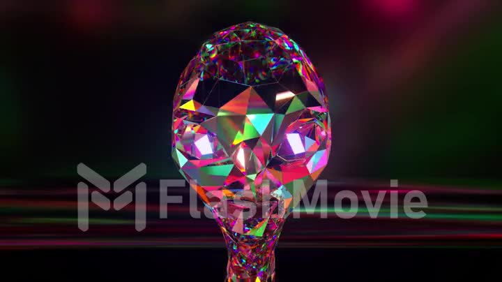 Space exploration concept. The alien's diamond face changes shape. Pink neon color. 3d animation of a seamless loop.