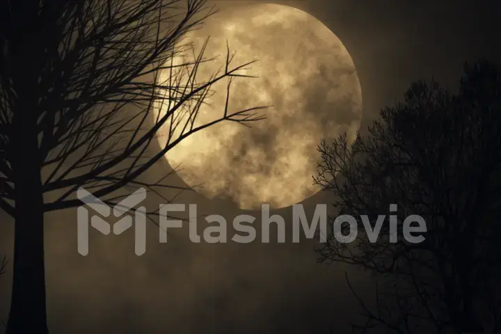 Dark night forest against full moon 3d illustration