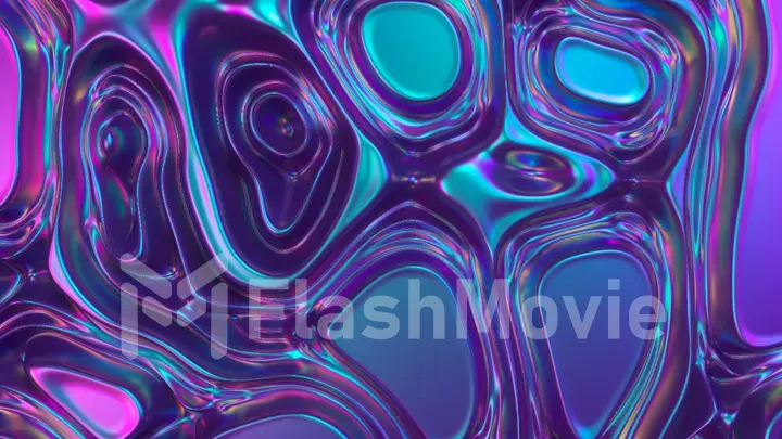 Abstract 3d render holographic oil surface background, foil wavy surface, wave and ripples, ultraviolet modern light, neon blue pink spectrum colors. 3d illustration