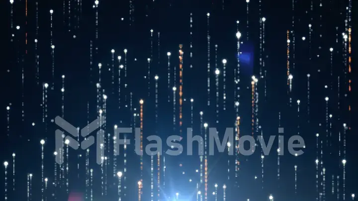 Abstract technology background with animation of fast flying flickering code particles as data transfer. Modern color spectrum 3d illustration