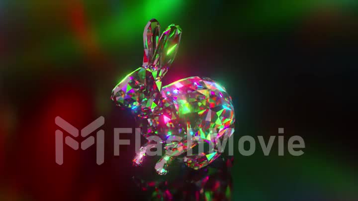 Collection of diamond animals. Jumping rabbit. Nature and animals concept. 3d animation of a seamless loop. Low poly