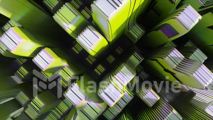 Top view of rectangular shapes. White green color. Close-up. Dark stripes appear on the pillars. Immersion.