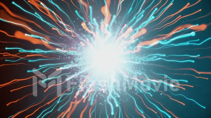 The fiery and icy particles collide in space 3d illustration