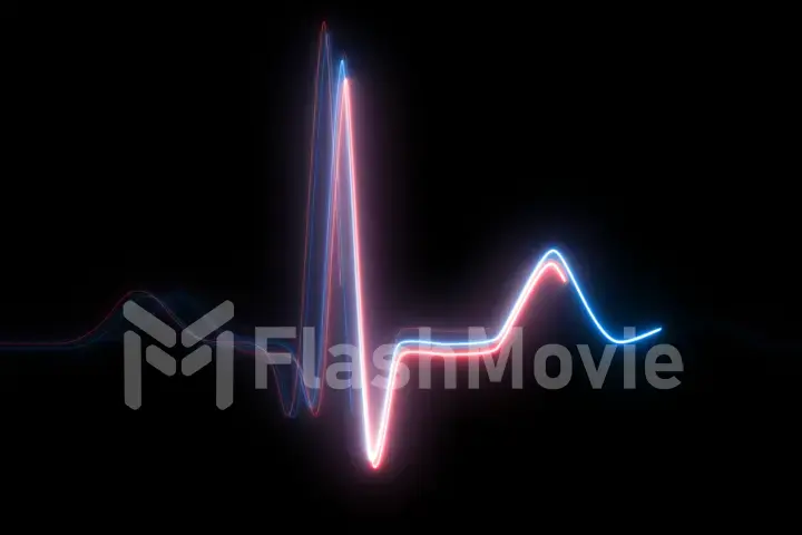 Neon heartbeat on black isolated background. 3d illustration. Background heartbeat line neon light heart rate display screen medical research