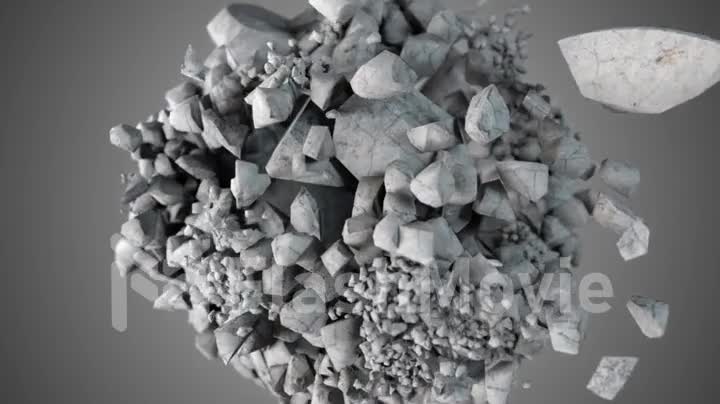 Explosion and destruction of the stone sphere in slow motion cg 3d animation with alpha matte