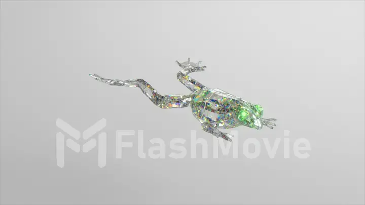 Jumping diamond frog. The concept of nature and animals. Low poly. White color. 3d illustration