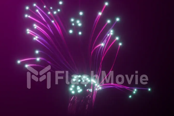 Abstract optical fiber spreads on the black background. Technology style 3d illustration