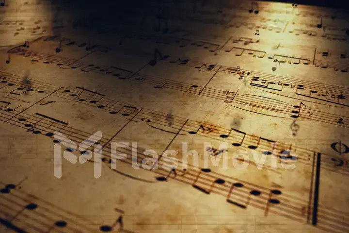 Atmospheric music background with notes on old brown paper 3d illustration