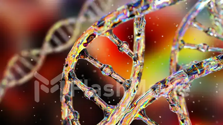 Abstract DNA on a dark background. The DNA hologram glows and shimmers with iridescent colors. Science and medicine concepts. 3d illustration