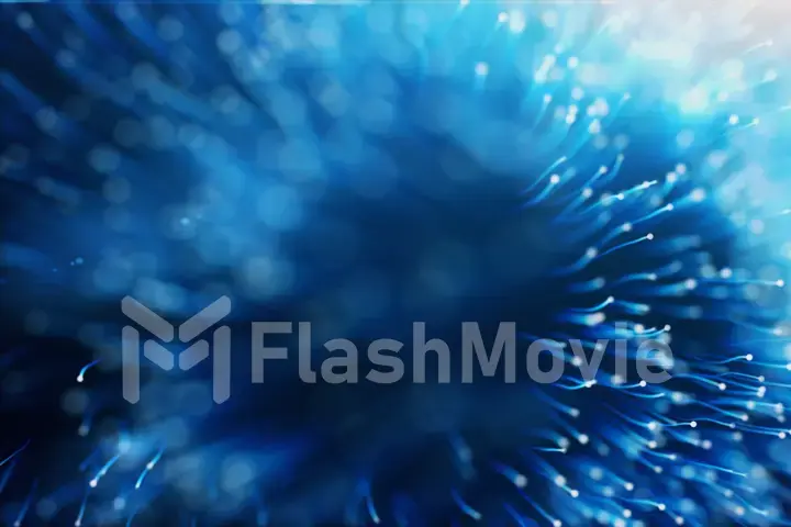 Growing bunch of optical fibers, Distribution of the light signal 3d illustration