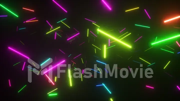 Infinite flight in space among fluorescent neon lamps. Modern rainbow spectrum. 3d illustration