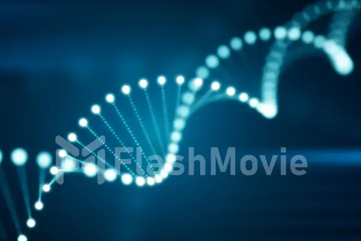 3d illustration of rotating DNA glowing molecule on blue background