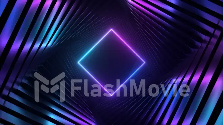 Abstract ultraviolet futuristic background, spinning tunnel with pink blue neon light. Modern neon light spectrum. 3d illustration