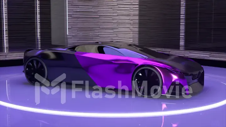 Futuristic concept. The purple sports car. Glossy mirror surface. 3d Illustration.