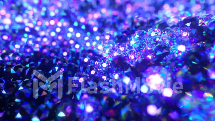 A diamond sea made up of many diamond spheres. Blue pink color. 3d illustration