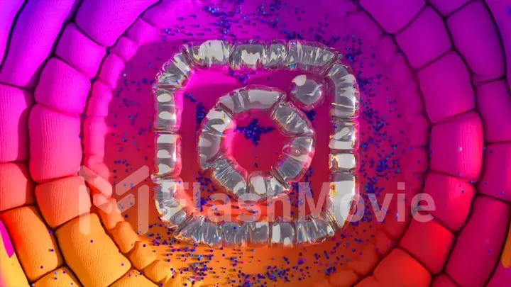 Abstract concept. The colored Instagram logo is inflated on a colored smooth surface. Pink purple color
