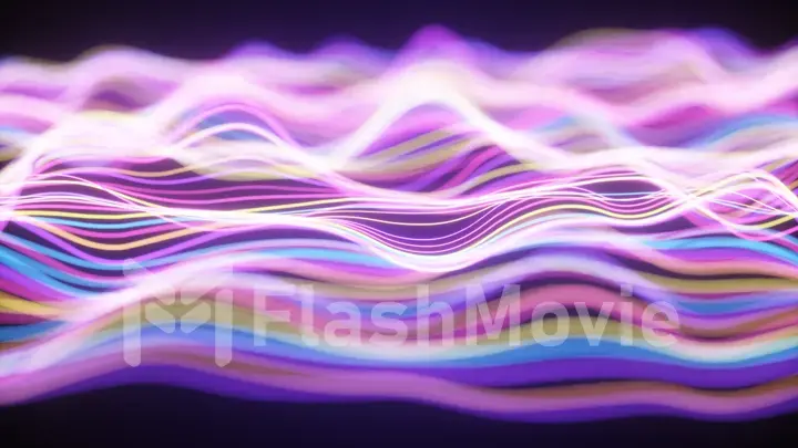 Abstract wave surface. Big data of particles. Futuristic neon glowing surface. Abstract motion background. 3d illustration