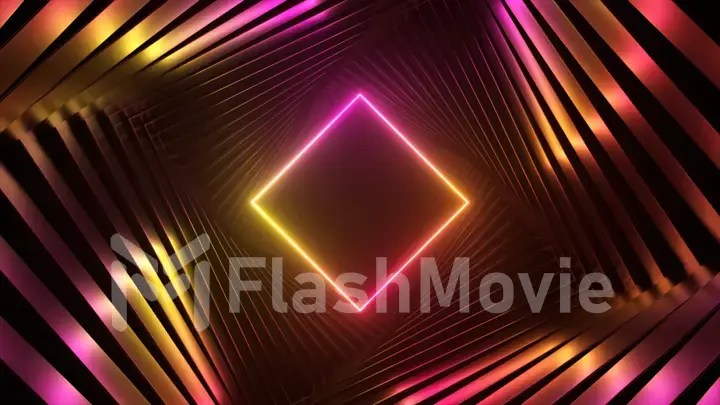 Abstract ultraviolet futuristic background, spinning tunnel with pink yellow neon light. Modern neon light spectrum. 3d illustration
