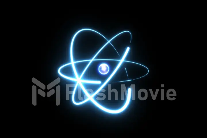 Icy atom circle magic shiny rotation around the core on a black background 3d illustration