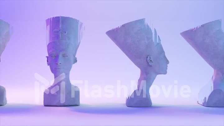 Glitch of Nefertiti head on light background. 4K. Ultra high definition. 3840x2160. 3D animation of seamless loop