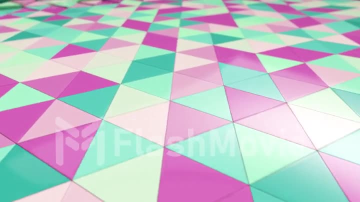 Abstract motion animation of bright multi-colored three-dimensional triangles. Pastel nice calm colors. Seamless loop 3d render