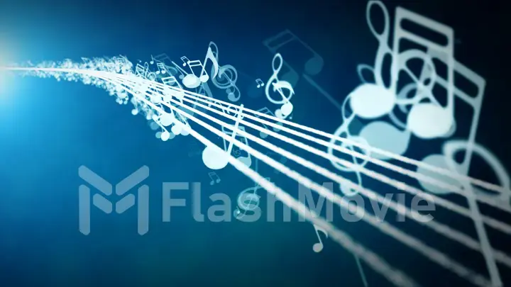 Animated background with musical notes 3d illustration