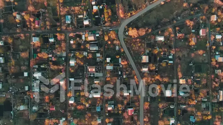 Aerial view Rotation of the camera over a big city with houses and an expensive day on an autumn sunny day