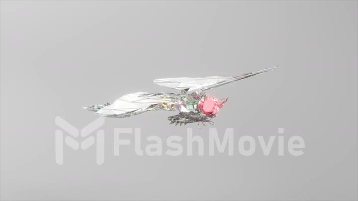 Flying diamond dragonfly. The concept of nature and animals. Low poly. White color. 3d animation of seamless loop