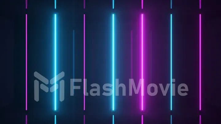 Neon halogen blue purple lamps glow with futuristic bright reflections. 3d illustration