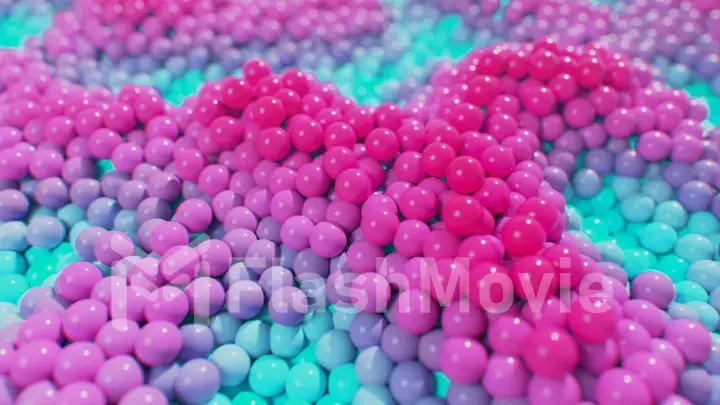 Dynamic bright balls on a moving wave surface. 3d illustration