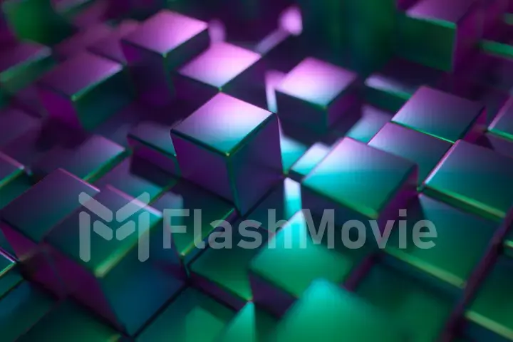 Abstract background of metal glossy cubes. Modern fashion lighting. 3d illustration