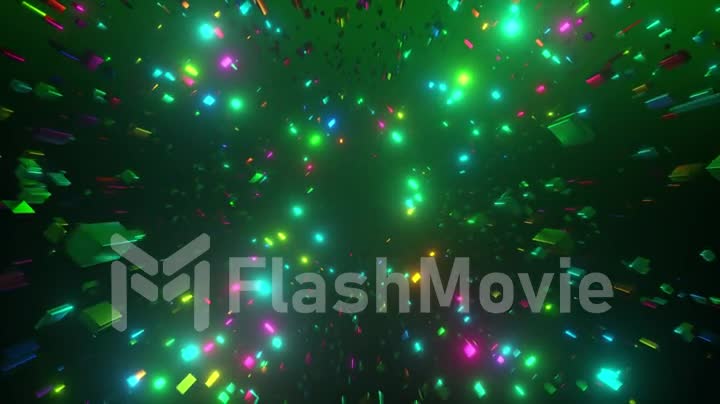 Abstract three-dimensional space. Different cubes in move in space. Moving background. Seamless Loop 4K animation