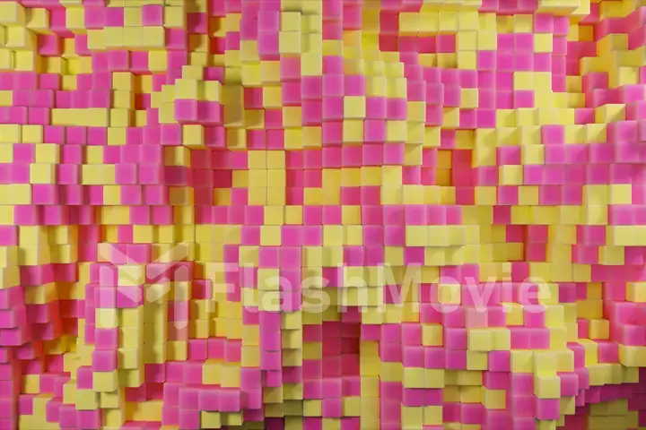 Abstract 3d illustration background of the movement of two-color cubes