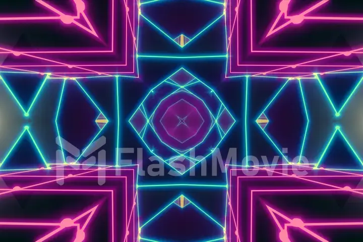 Disco shows a kaleidoscope background - 3d illustration flight in a retro 80s tunnel